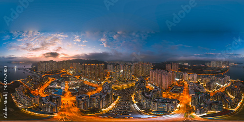 2:1 aspect ratio, 360 Panorama photo of Hong Kong city. For view in VR devices