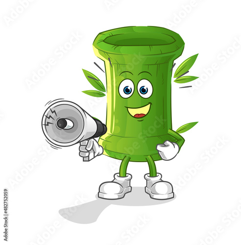 bamboo holding hand loudspeakers vector. cartoon character
