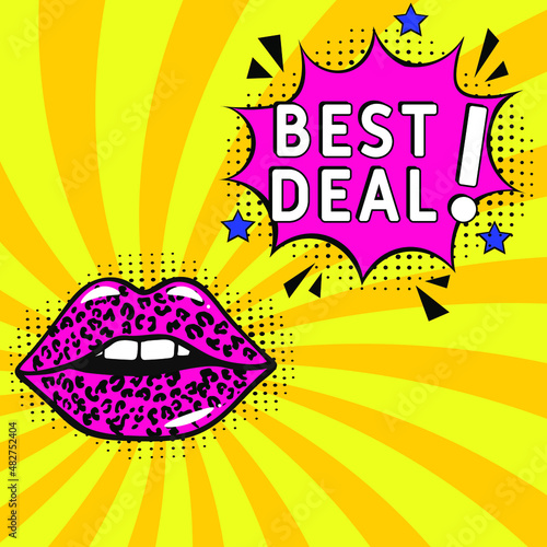 Best Deal. Comic book explosion with text -  Best Deal. Vector bright cartoon illustration in retro pop art style. Can be used for business, marketing and advertising.  Banner flyer pop art comic 