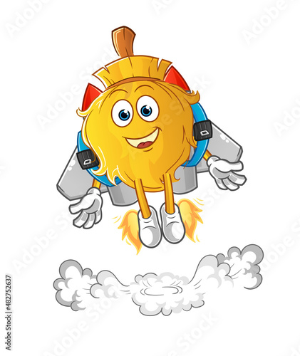 broom with jetpack mascot. cartoon vector