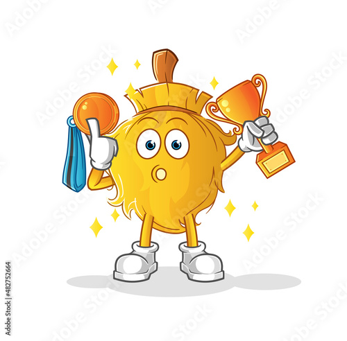 broom winner with trophie. cartoon character