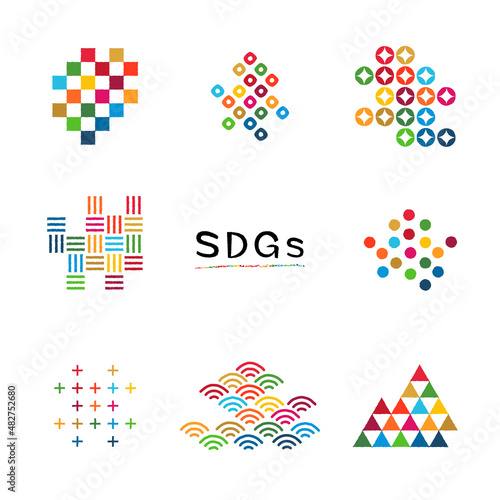 SDGsカラーの和柄パターン　ベクターイラストセット photo