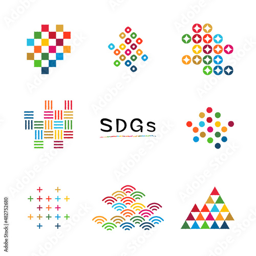 SDGsカラーの和柄パターン　ベクターイラストセット
