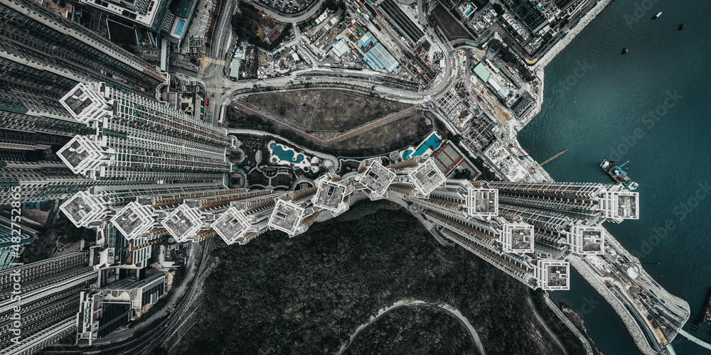 Obraz premium Panorama aerial view of Hong Kong City - Tseung Kwan O
