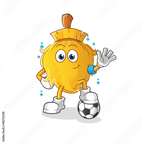 broom playing soccer illustration. character vector