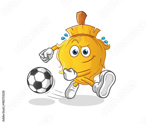 broom kicking the ball cartoon. cartoon mascot vector