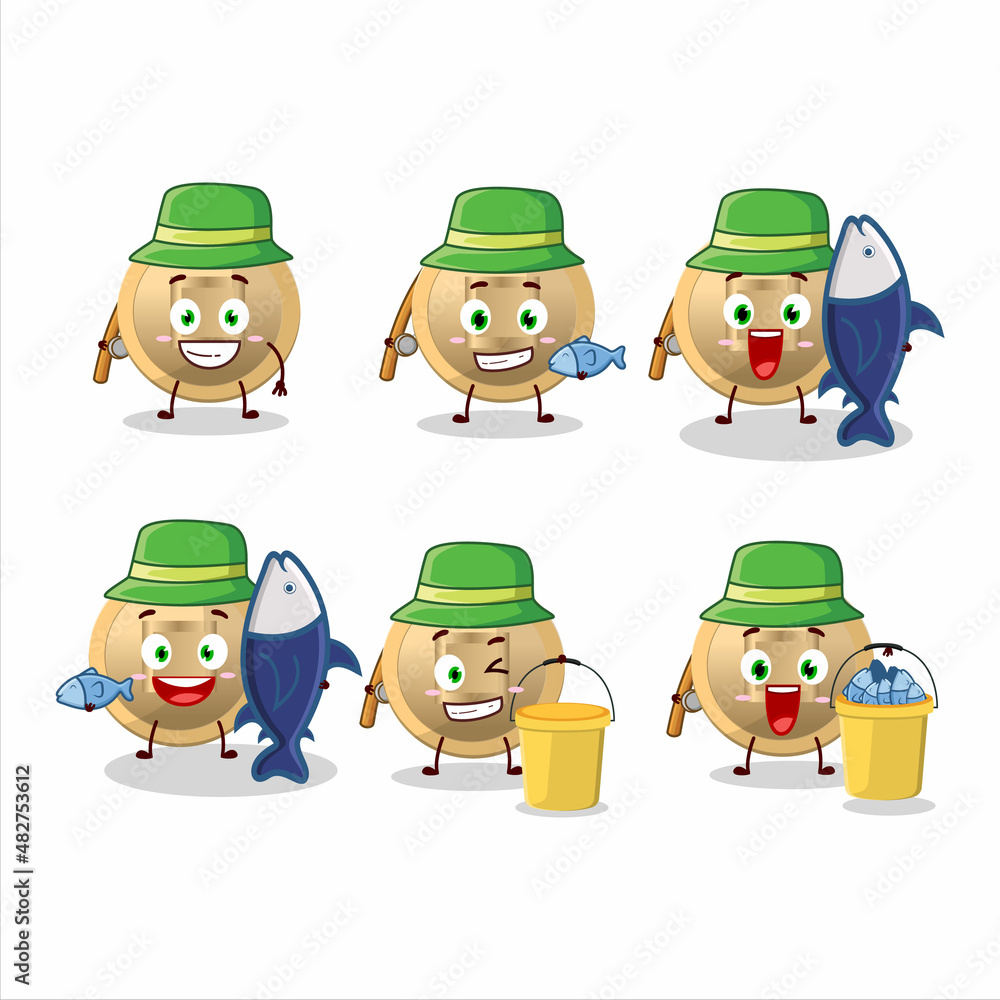 A fisherman chinese coin cartoon picture catch a big fish A fisherman chinese coin cartoon picture catch a big fish