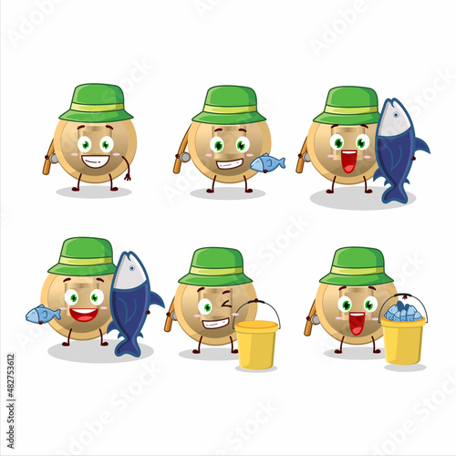 A fisherman chinese coin cartoon picture catch a big fish