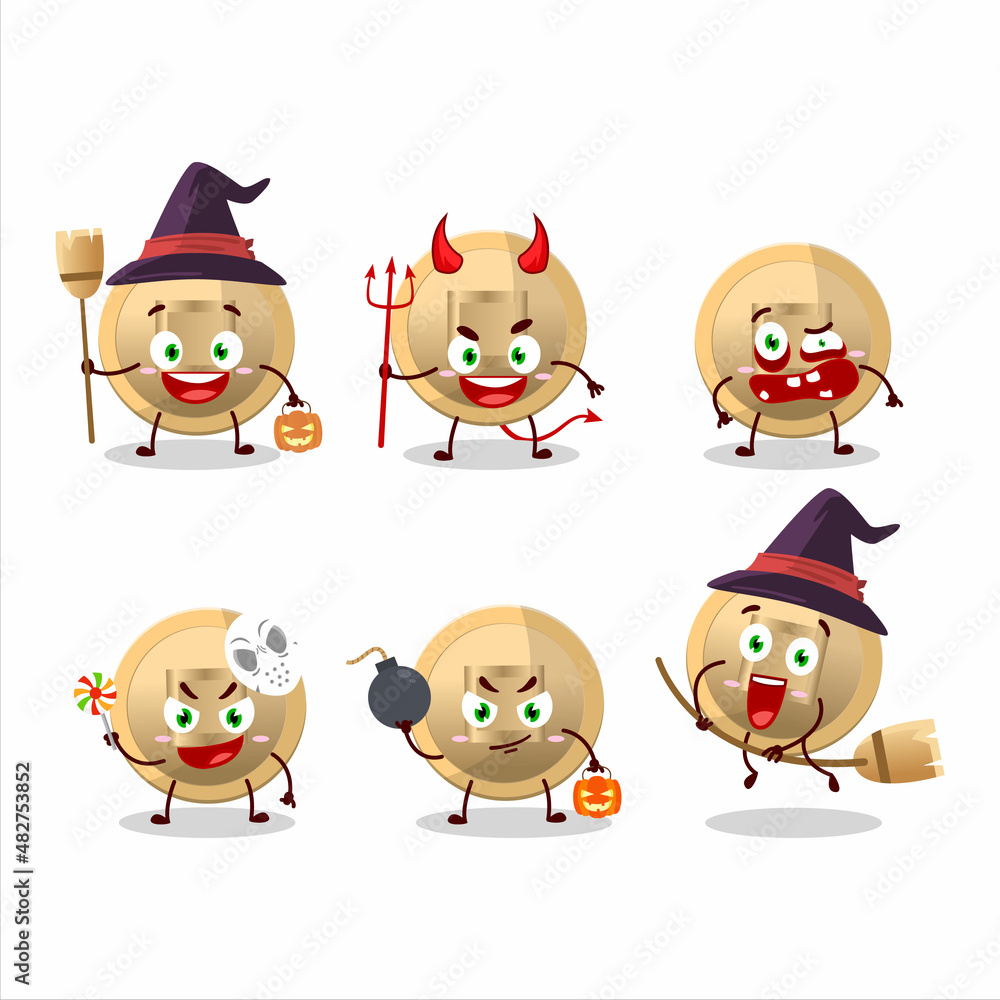 Halloween expression emoticons with cartoon character of chinese coin Halloween expression emoticons with cartoon character of chinese coin