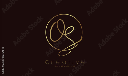 Initial OS Logo. hand drawn letter OS in circle with gold colour. usable for business. personal and company logos. vector illustration