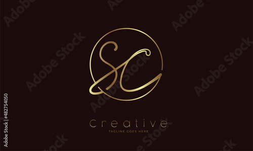 Initial SC Logo. hand drawn letter SC in circle with gold colour. usable for business. personal and company logos. vector illustration photo