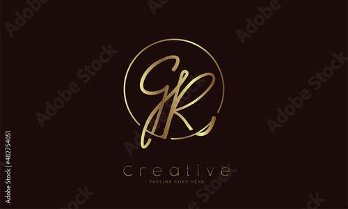 Initial GR Logo. hand drawn letter GR in circle with gold colour. usable for business. personal and company logos. vector illustration photo