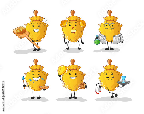 broom profession set character. cartoon mascot vector