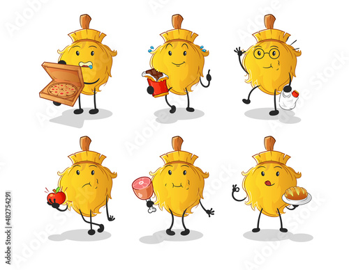 broom food set character. cartoon mascot vector