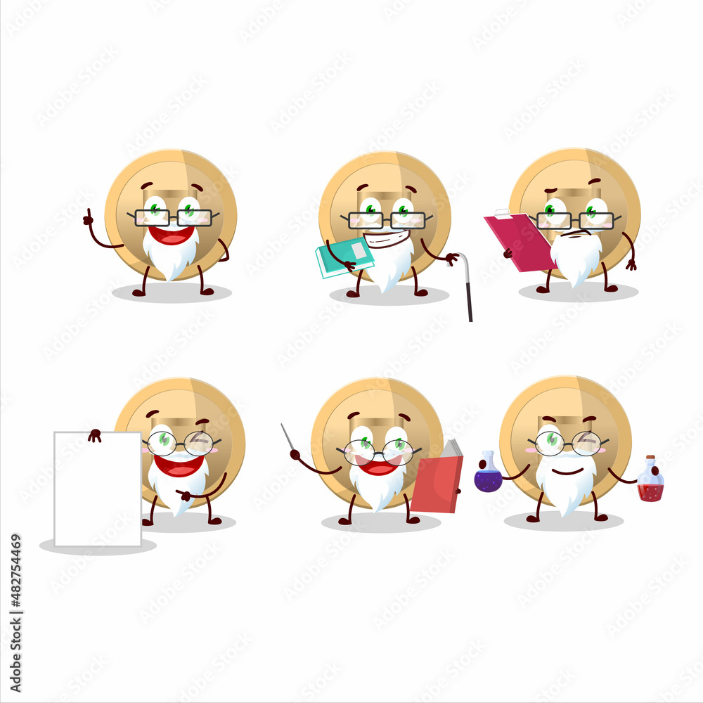 Professor chinese coin academic cartoon character working on laboratory Professor chinese coin academic cartoon character working on laboratory