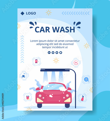 Car Wash Service Poster Template Flat Design Illustration Editable of Square Background Suitable for Social media or Web Internet Ads