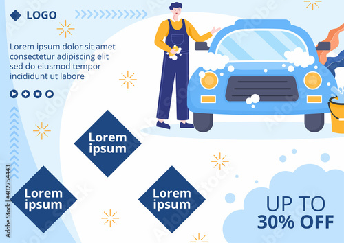 Car Wash Service Brochure Template Flat Design Illustration Editable of Square Background Suitable for Social media or Web Internet Ads