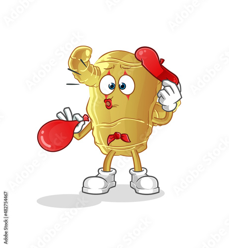 Ginger pantomime blowing balloon. cartoon mascot vector