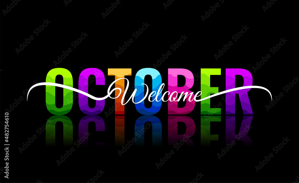 Obraz premium Welcome october design template for calendar, greeting cards or print. Minimalist design trendy backgrounds for branding, banner, cover, card. Vector illustration.