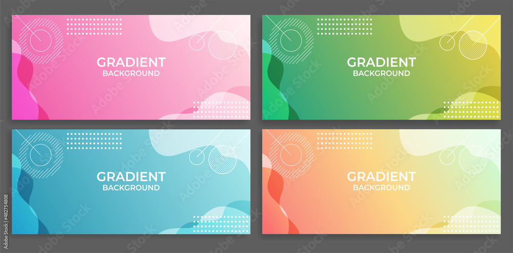 Fototapeta premium A set abstract background design. Fluid flow gradient with geometric lines and light effect. Motion minimal concept. Vector illustration.