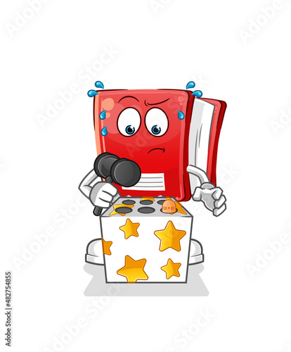 book play whack a mole mascot. cartoon vector