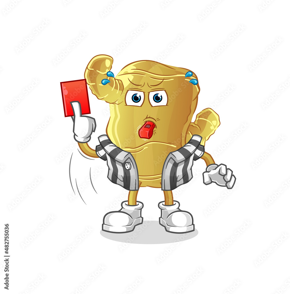 Ginger referee with red card illustration. character vector Ginger referee with red card illustration. character vector