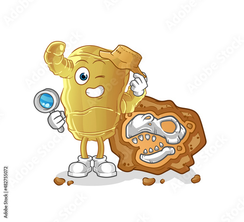 Ginger archaeologists with fossils mascot. cartoon vector