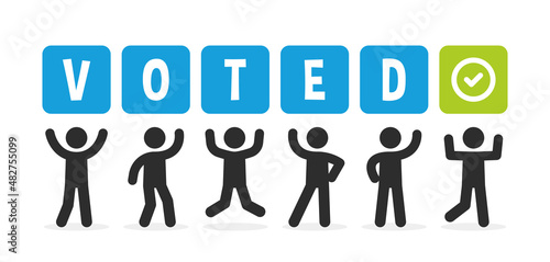 Group of people, showing with sign to elections vector illustration. Voted banner
