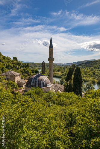 Alija Mosque and the Neretva River, Pocitelj, Bosnia and Herzegovina