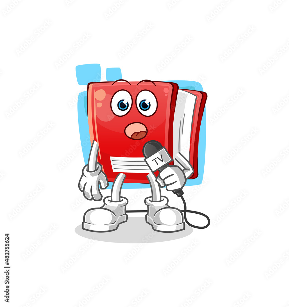 book tv reporter cartoon. cartoon mascot vector