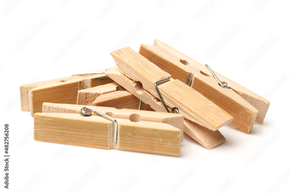 Wooden Clothespin on white background 
