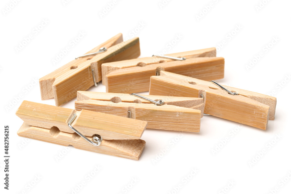 Wooden Clothespin on white background 