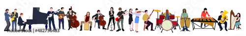 vector illustration set of musician playing different instruments 