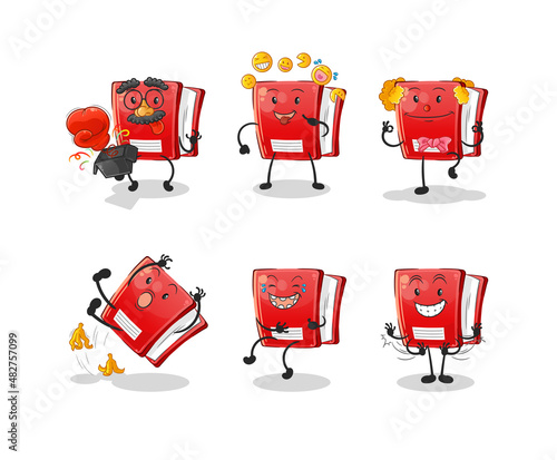 book comedy set character. cartoon mascot vector