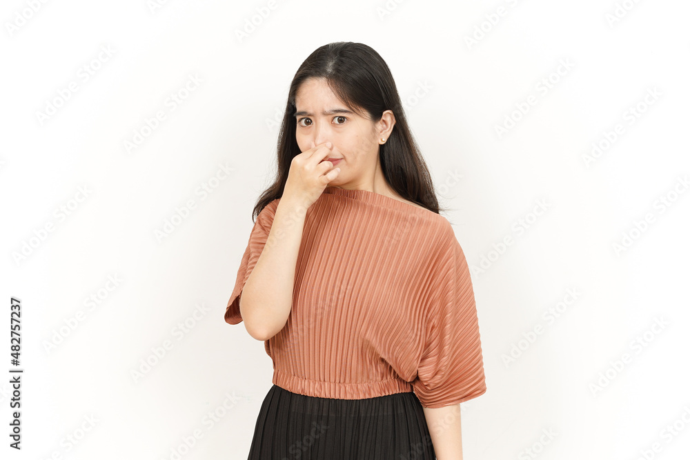 Smelling something stinky and disgusting Of Beautiful Asian Woman Isolated On White Background Smelling something stinky and disgusting Of Beautiful Asian Woman Isolated On White Background