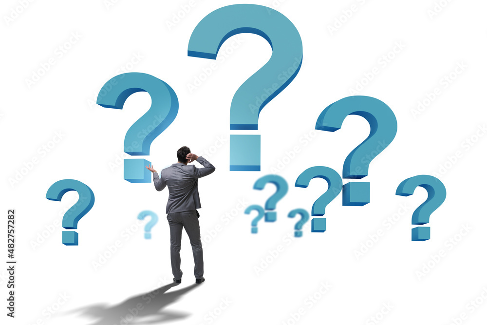 Concept of uncertainty with question and businessman Concept of uncertainty with question and businessman