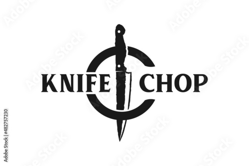 Initials Monogram MC CM with Knife Chef Chop logo design