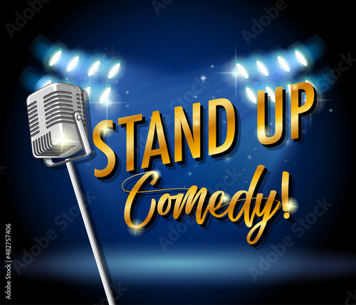 Stand up comedy banner with vintage microphone