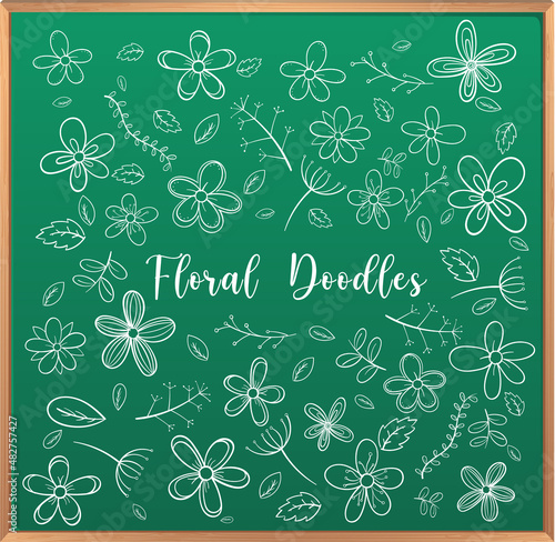 Hand drawn doodle icons on chalkboard