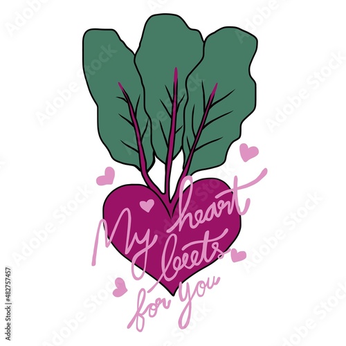 My heart beets for you, beetroot cartoon vector illustration 