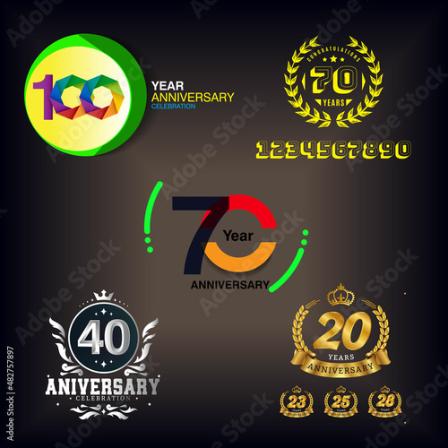 set 100, 70, 40, 20 year anniversary design illustration