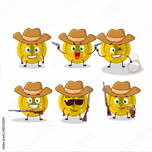 Cool cowboy gold coin cartoon character with a cute hat