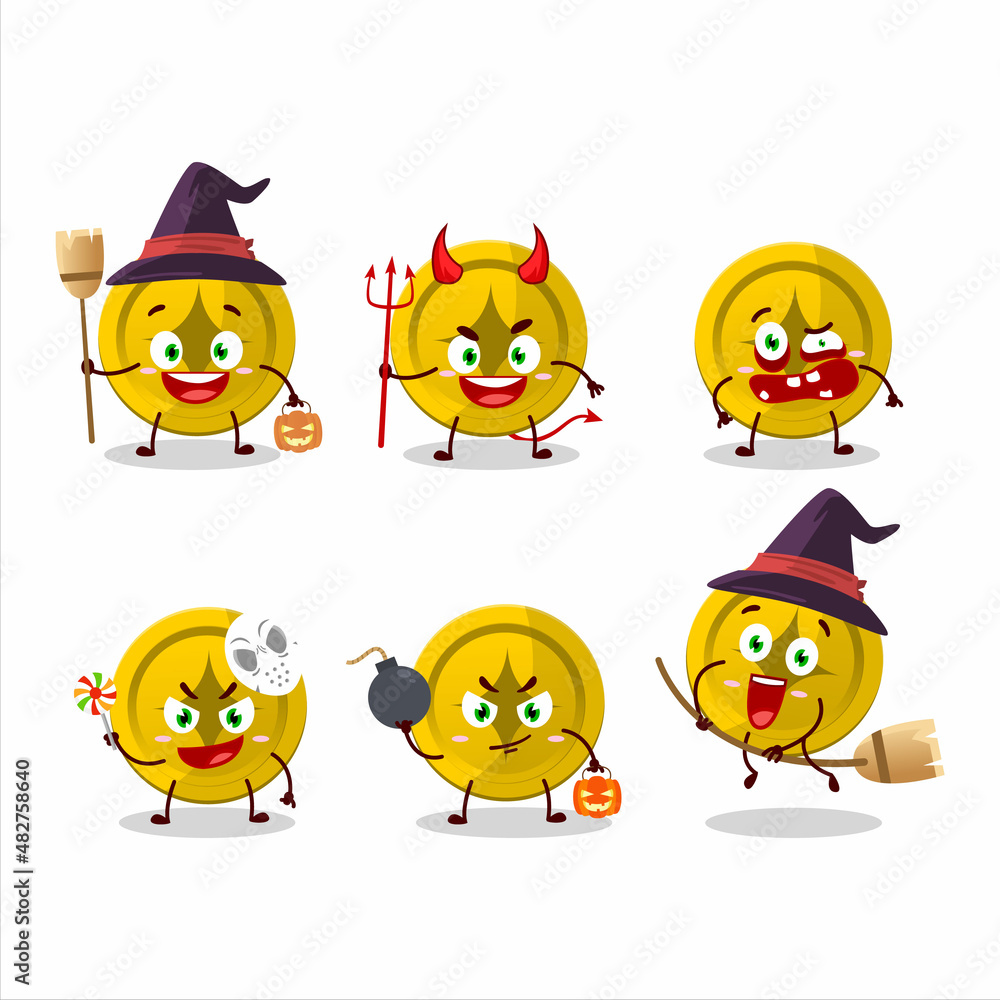 Halloween expression emoticons with cartoon character of gold coin