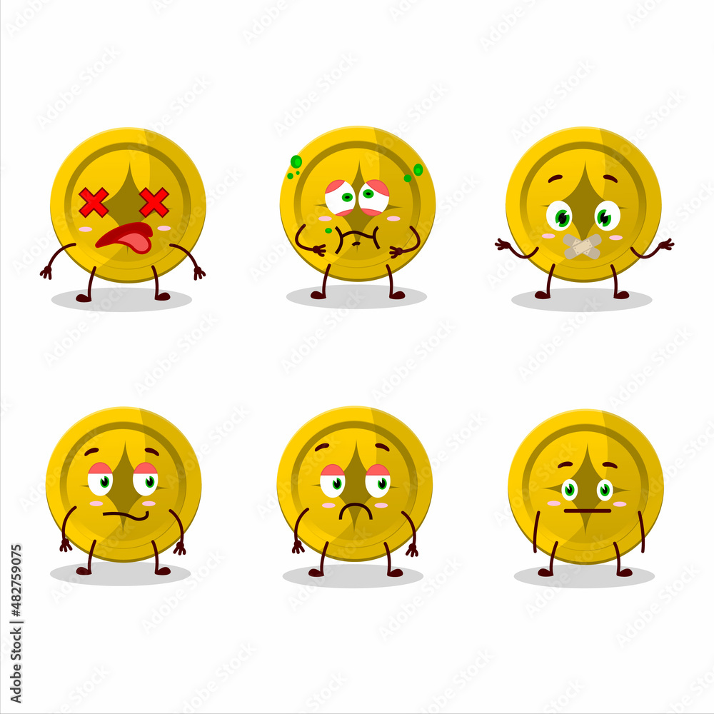 Gold coin cartoon character with nope expression Gold coin cartoon character with nope expression