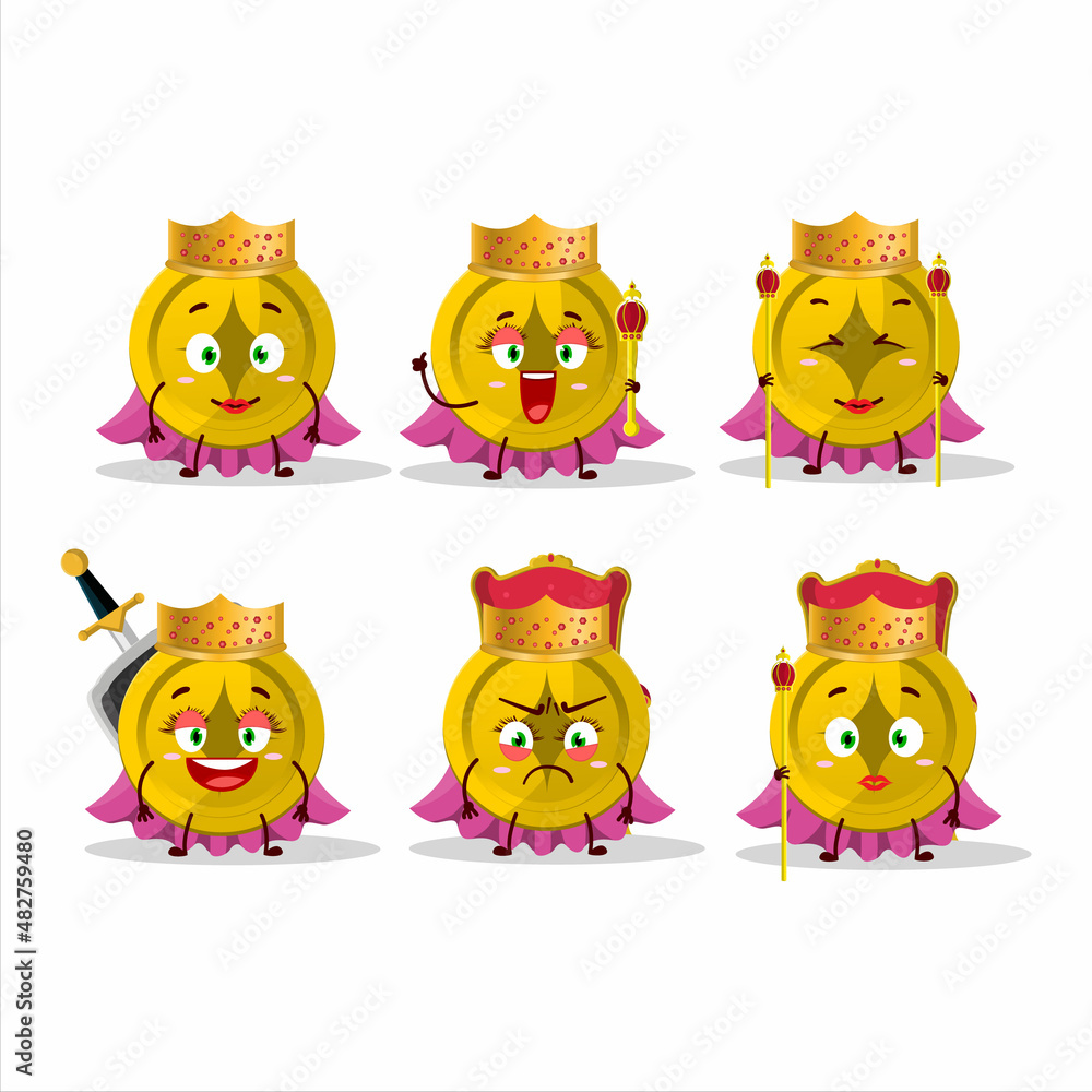 Fototapeta premium Queen and her magic clothes cartoon of gold coin wearing tiara