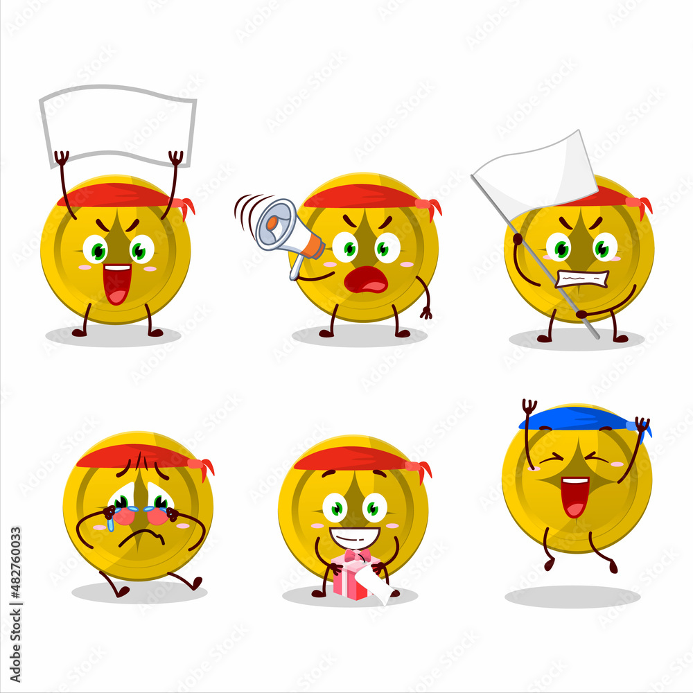 Mascot design style of gold coin character as an attractive supporter Mascot design style of gold coin character as an attractive supporter