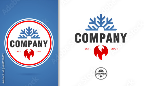 HVAC logo template heating and cooling llc, logo emblem hvac heating and air silhouette in blue and red gradient colors, fire icon, snowflake, snow symbol, crystal