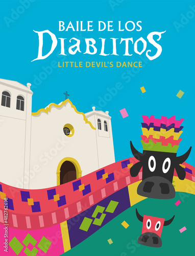 VECTORS. Editable banner for the Baile de los diablitos, Little devil's dance, a traditional festivity in Honduras and Central america, San Sebastian Church, Comayagua, bulls, holiday, boruca photo