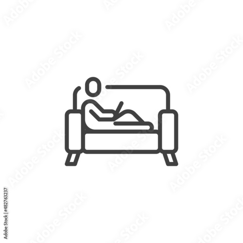 Man with laptop on the sofa line icon
