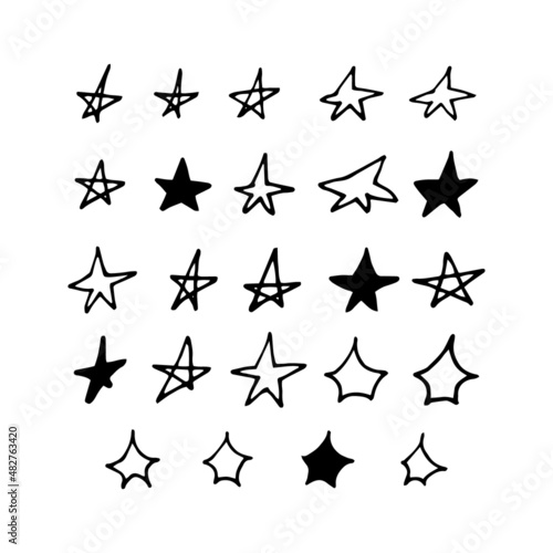 stars doodle set hand drawn. vector  scandinavian. icon  sticker  decor  design.